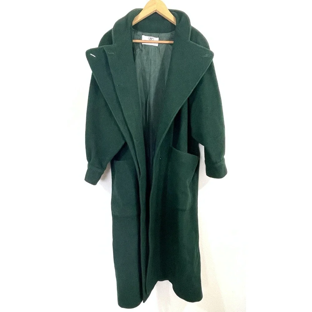 VTG 80s Jean Claude Paris Womens Wool‎ Batwing Oversized Coat Size 42 Dark Green